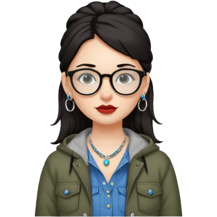 sarah babygirl dark hair and glasses with nose piercing and earrings and cool clothes emoji