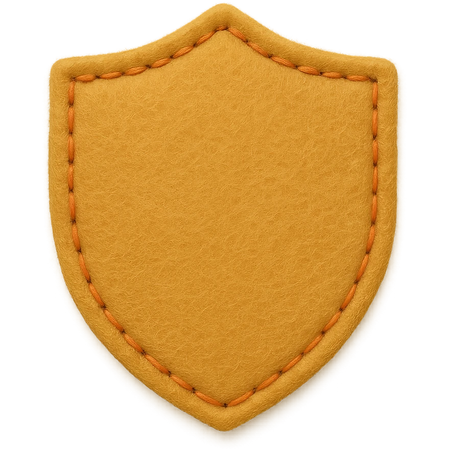 <StylePrompt>
  <Name>Minimal Felt Appliqué Icon</Name>
  <Description>
    A simplified plush icon style with soft felt textures, minimal facial features, and gentle stitching. Focuses on iconic shapes with low visual complexity for maximum clarity at small sizes.
  </Description>
  <VisualProperties>
    <Material>Felt</Material>
    <Texture>Soft, matte surface with faint fiber detail</Texture>
    <Stitching>
      <Type>Thin thread</Type>
      <Color>Muted orange or brown</Color>
      <Pattern>Sparse edge stitching only</Pattern>
    </Stitching>
    <Padding>Low to moderate—slightly puffy but not high-relief</Padding>
    <Edges>Smooth, rounded</Edges>
    <ColorPalette>
      <Primary>Warm yellows, oranges, and browns</Primary>
      <Accent>Minimal dark brown for eyes and nose</Accent>
      <Background>Plain or soft gradient, off-white preferred</Background>
    </ColorPalette>
  </VisualProperties>
  <FacialFeatures>
    <Eyes>Small circles, dark brown</Eyes>
    <Nose>Simple dot or triangle</Nose>
    <Mouth>Omit or use curved line only</Mouth>
    <DetailLevel>Low</DetailLevel>
  </FacialFeatures>
  <Rendering>
    <Lighting>Flat and soft, minimal shadows</Lighting>
    <Perspective>Side or front profile, no complex angles</Perspective>
  </Rendering>
  <Applicability>
    <SubjectType>Animals, objects, icons</SubjectType>
    <OutputFormat>Flat icon or patch-style asset</OutputFormat>
  </Applicability>
</StylePrompt>


{subject} = shield emoji