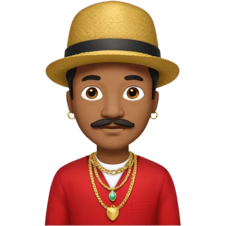 Black gypsie with mustache,hat, gold necklaces and red clothes  emoji