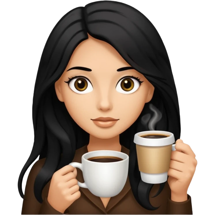 big black eyes and tanned skin brown hair glamorous long black hair with coffee  emoji