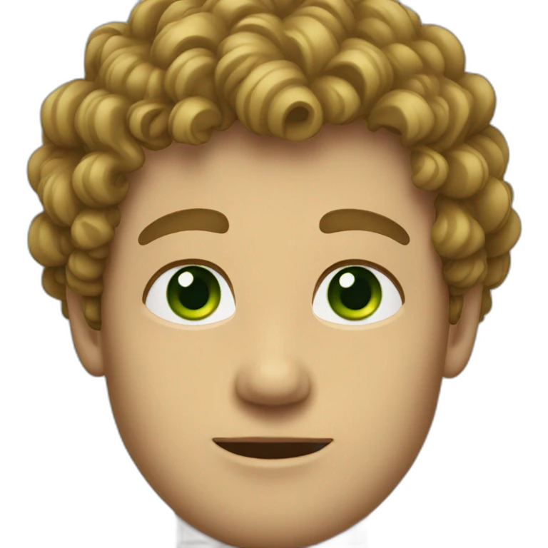 man with curly hear , green eyes , emoji