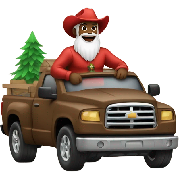 Cowboy Santa driving a pickup truck emoji