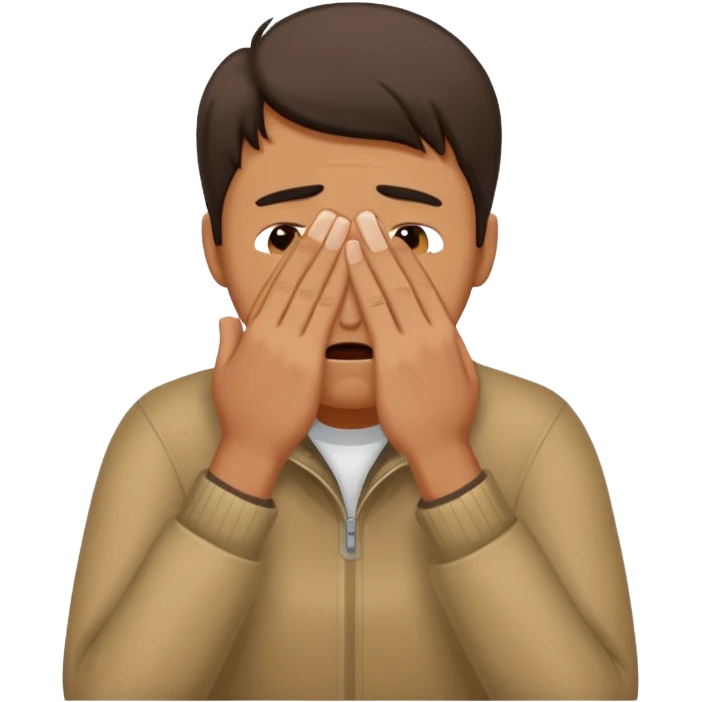 Generate me a dude covering his face with one hand on annoyance while he's crying emoji