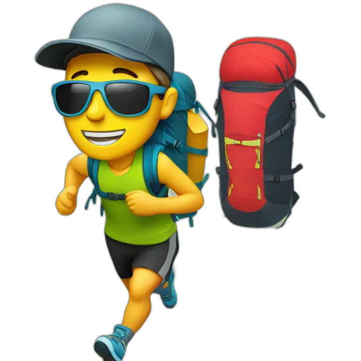 a trail runner with a cap a light Running backpack and a pair of sunglasses emoji