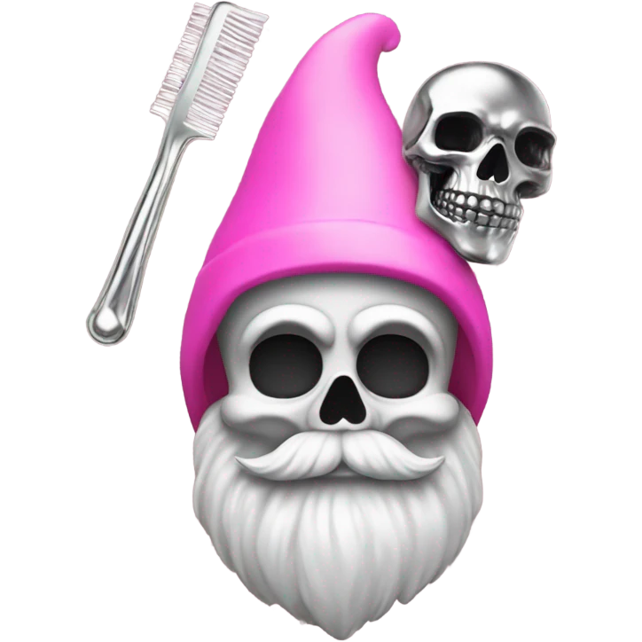 gnome, foam, pink comb, skeleton made out of chrome emoji