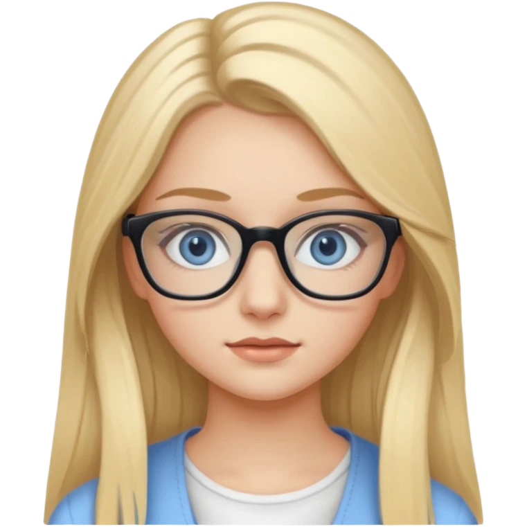 Fille 20ans qui a des cheveux long et blond  avec des lunettes et des yeux bleu- gris avec du mascara sur les yeux et un haut blanc emoji