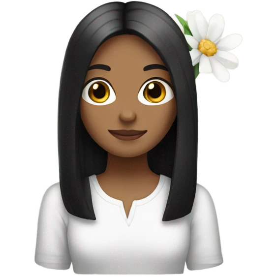 a black straight hair white girl holding a flower emoji