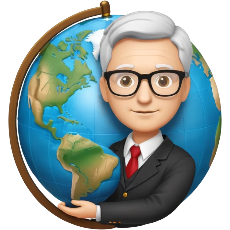 professor with glasses and academic attire rotating a world globe emoji