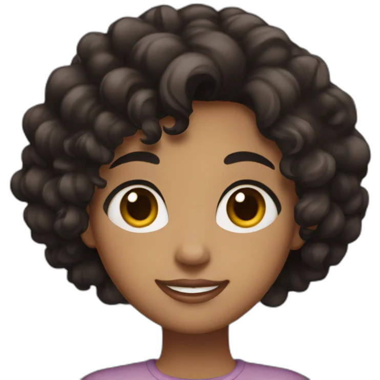 A girl with brown eyes, short black curly hair, a medium body, and burgundy skin emoji