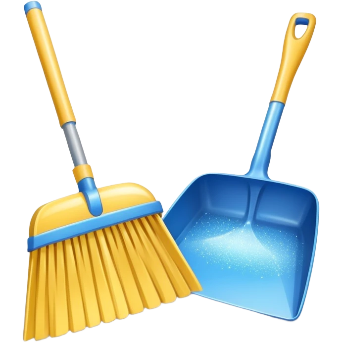 broom and dustpan with sparkles, clean and friendly emoji