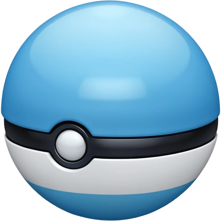 blue pokeball emoji, top half is a more saturated blue, bottom half is white, black stripe, with a white sheen, with a glossy finish emoji