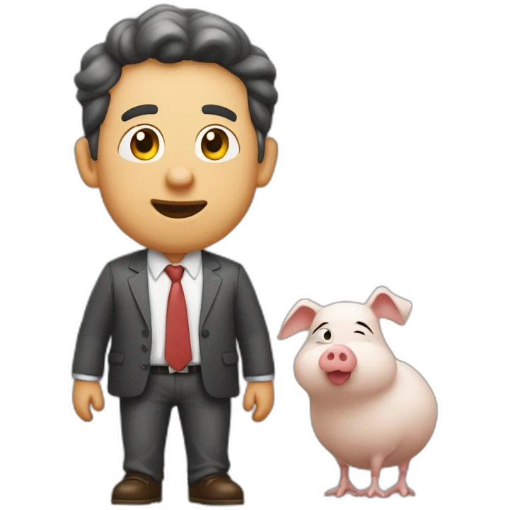 menino magro correndo com um porco emoji
