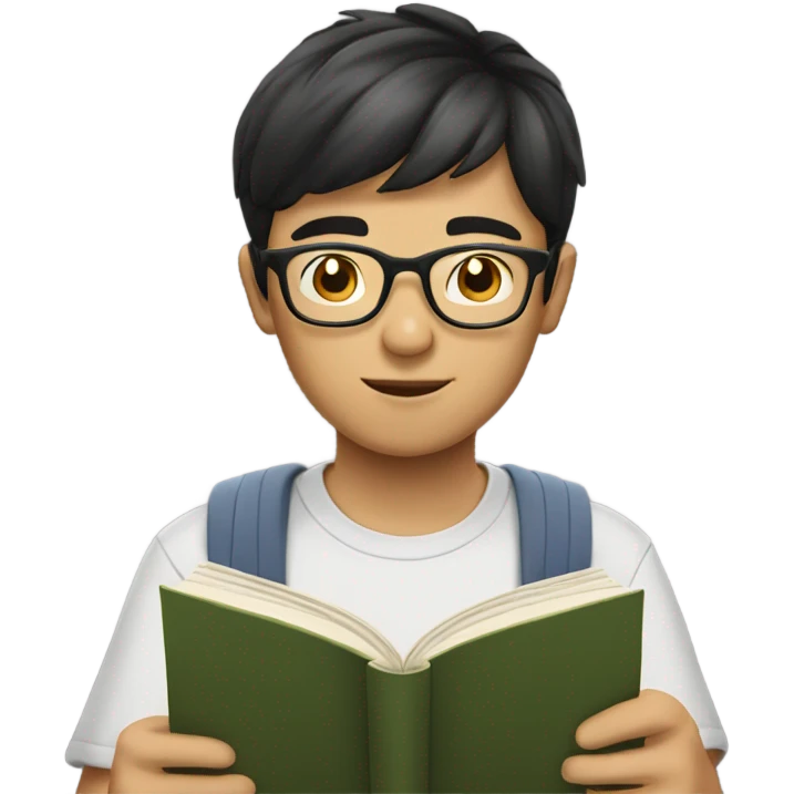 a Asian boy with glasses reading a book emoji