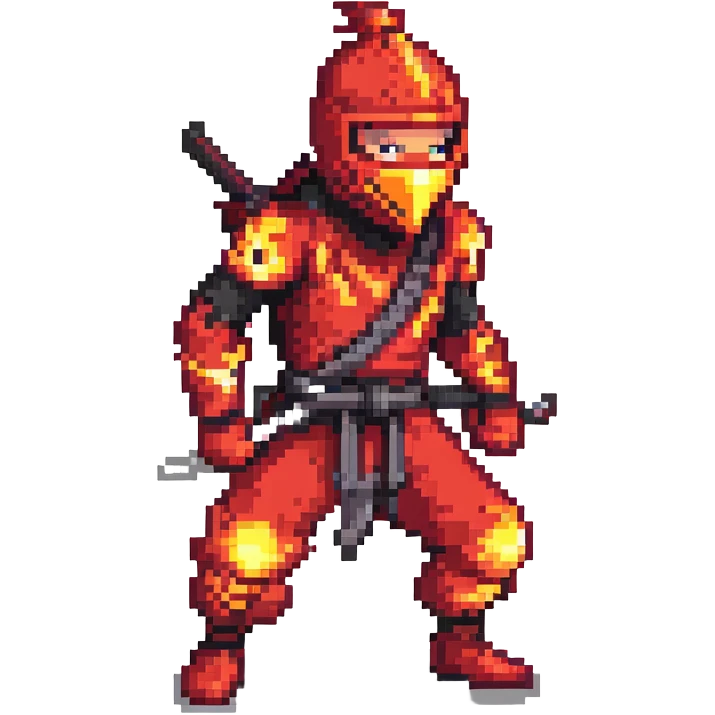 Red ninja surrounded by flames emoji