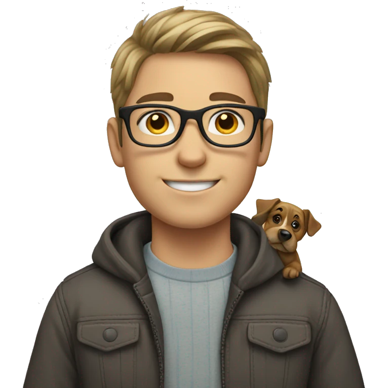 Caucasian boy with glasses and dog emoji