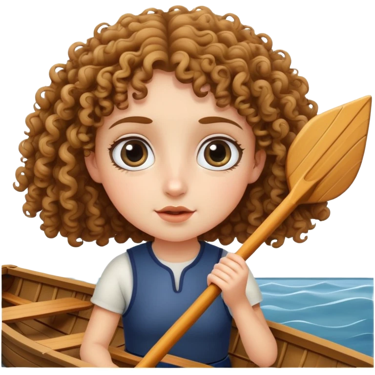 curly haired, fair skinned girl with big eyes rowing a boat emoji
