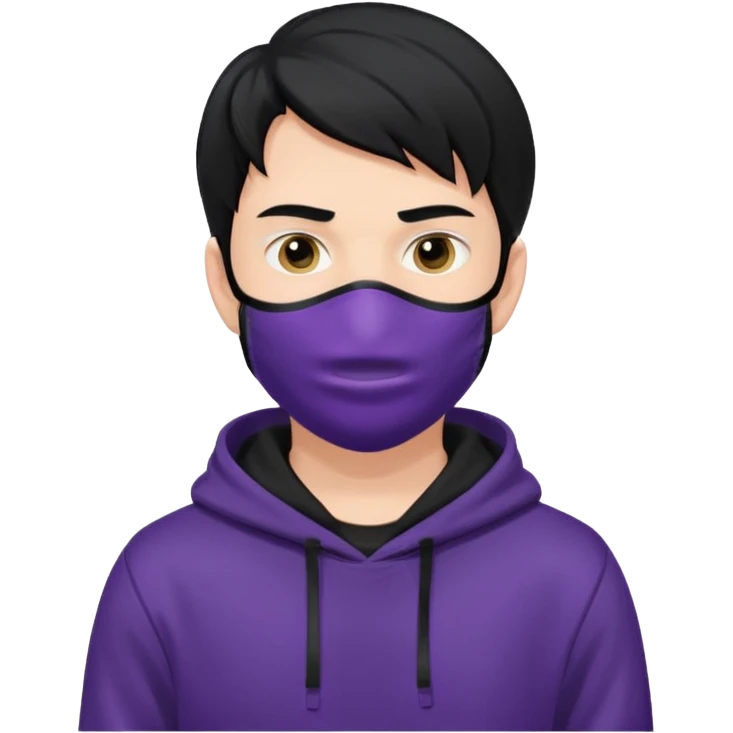 white man with black hair and black hoodie violett face mask emoji