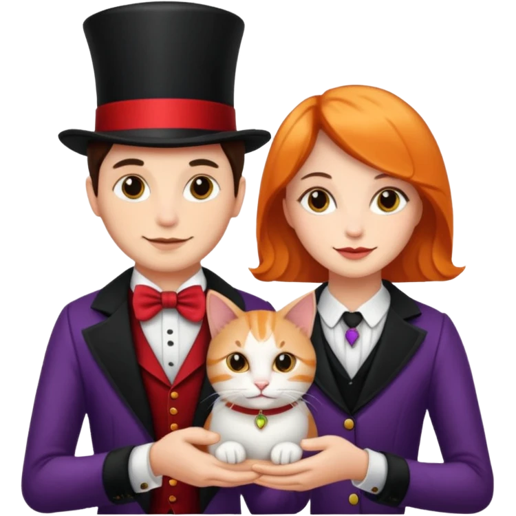 magician couple and their pet cat emoji
