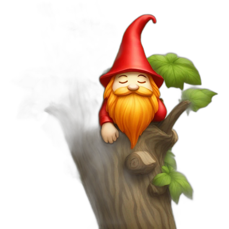 red gnome sleeping on a tree emoji
