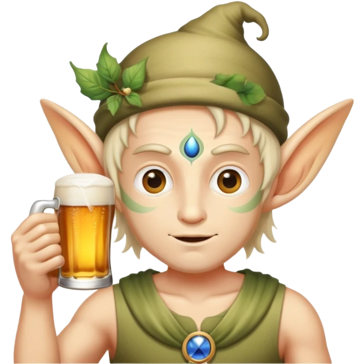Fairy guy drinking beer with third eye emoji