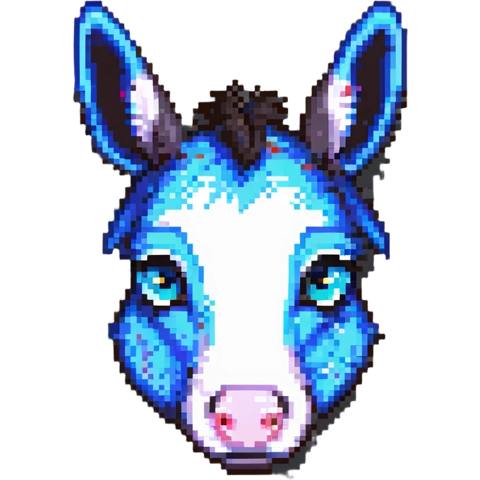donkey face close-up, big eyes, cheerful, pixel art emoji