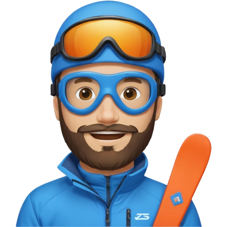 bearded man skiing, blue outfit, smiling emoji
