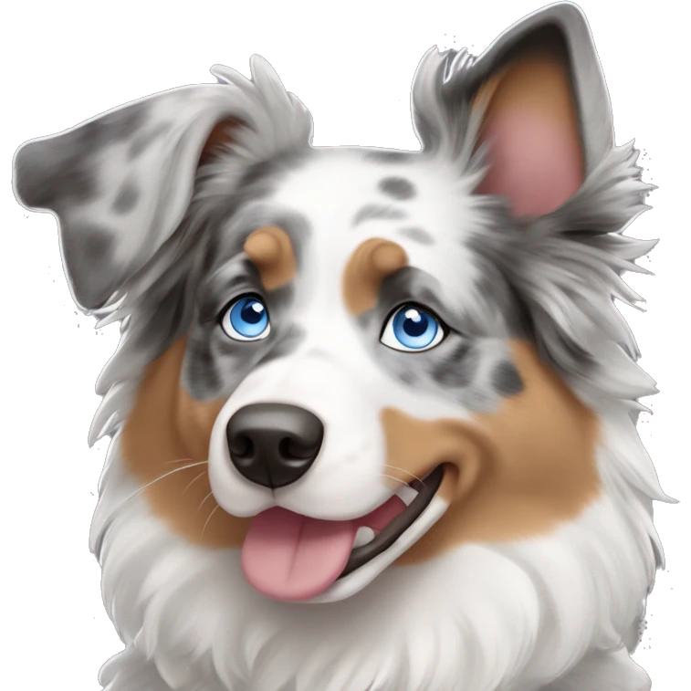 Merle Australian shepherd with blue eyes and one ear sticking up emoji
