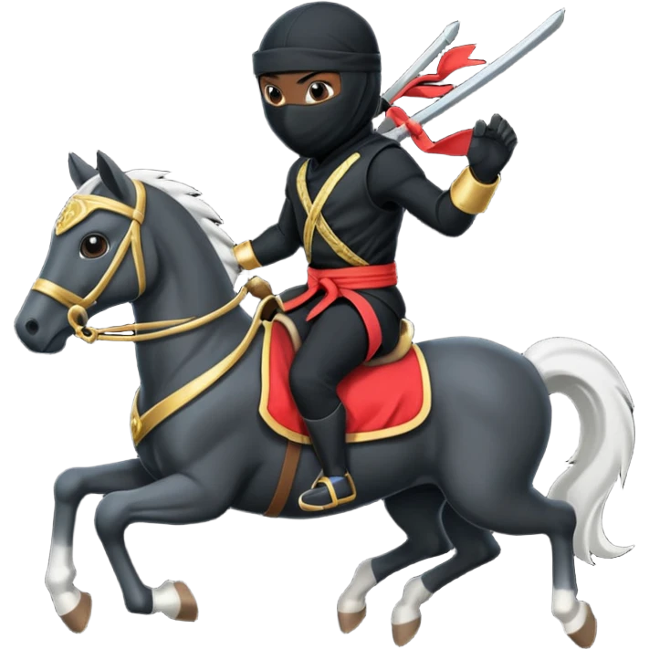 ninja riding horse wearing racing cloth black emoji