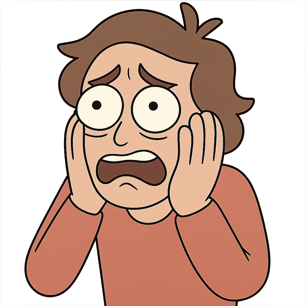 a person with hands on face, eyes wide, desperate, cartoon style emoji