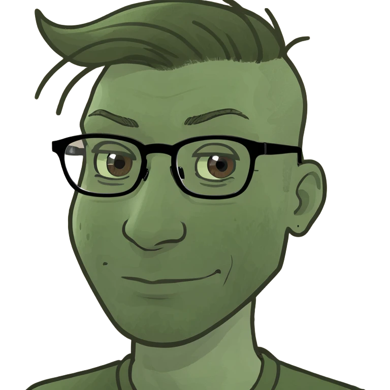 a dark-haired guy with hair to his earlobes, square glasses, brown eyes emoji