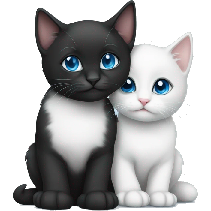 Black kitten male and white kitten female with blue eyes hugging eachother cutely emoji