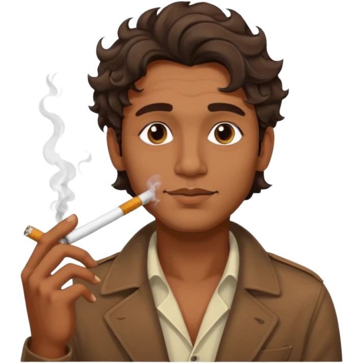 Indian brown guy with side fade wavy hair style, smoking cigarette emoji