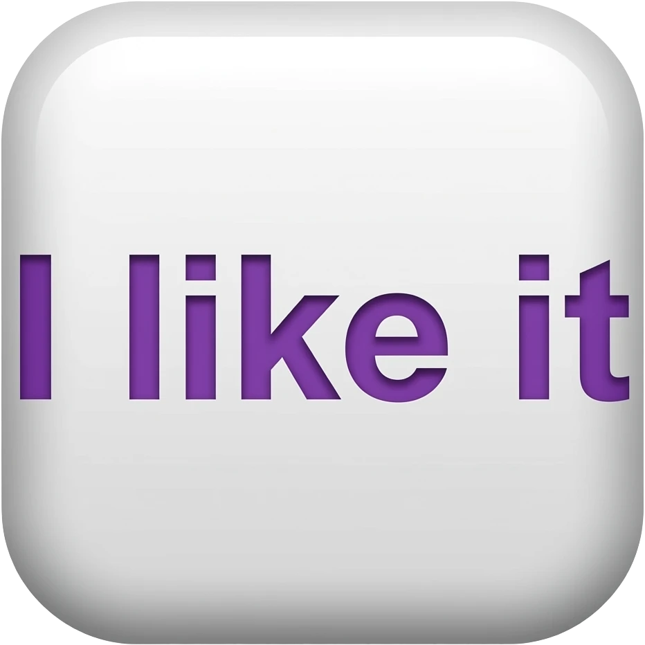 text emoji, saying "I like it" written in purple, no background image or colour emoji