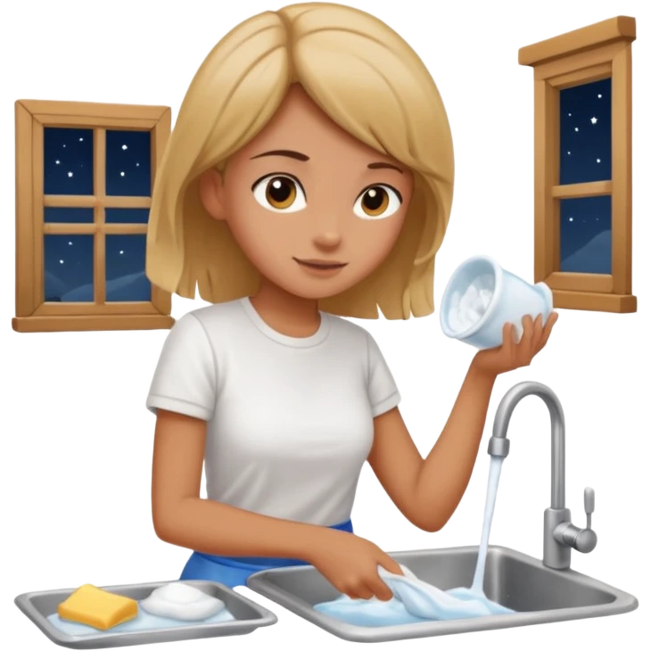 Girl washing dises at night emoji