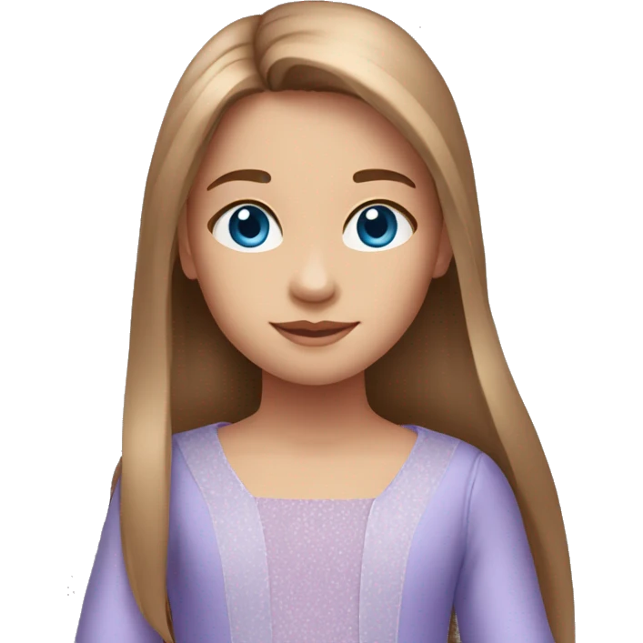 Little girl, Light-brown long straight hair, blue eyes, Light-purple dress  emoji