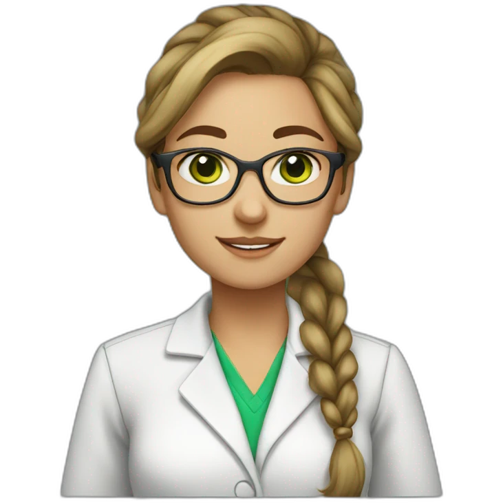 chemist female brown ponytail light skin green eyes with glasses emoji