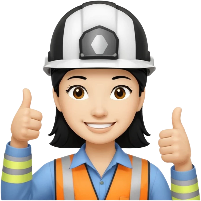 Una persona con pelo negro con casco blanco inginiero cilvil pulgar arriba emoji
