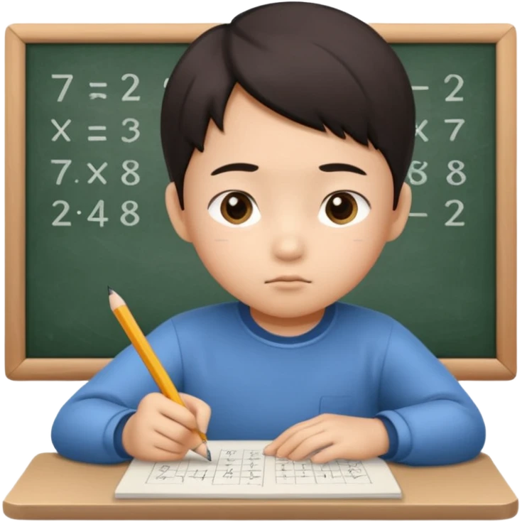 A Asian kid doing his math homework  emoji
