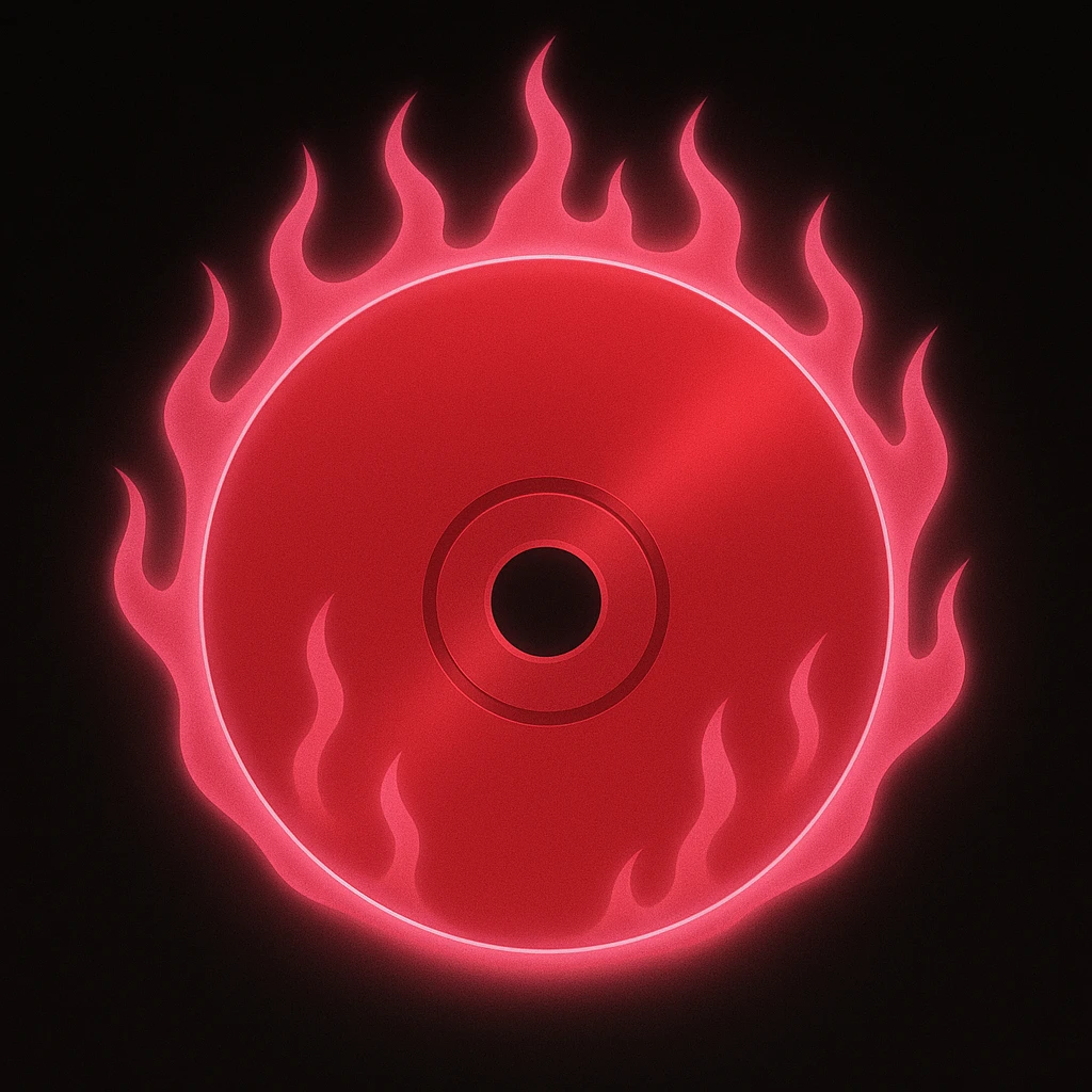 A minimalist CD disc with subtle pink flames, glowing effect, variation 2, color: red, larger CD size emoji