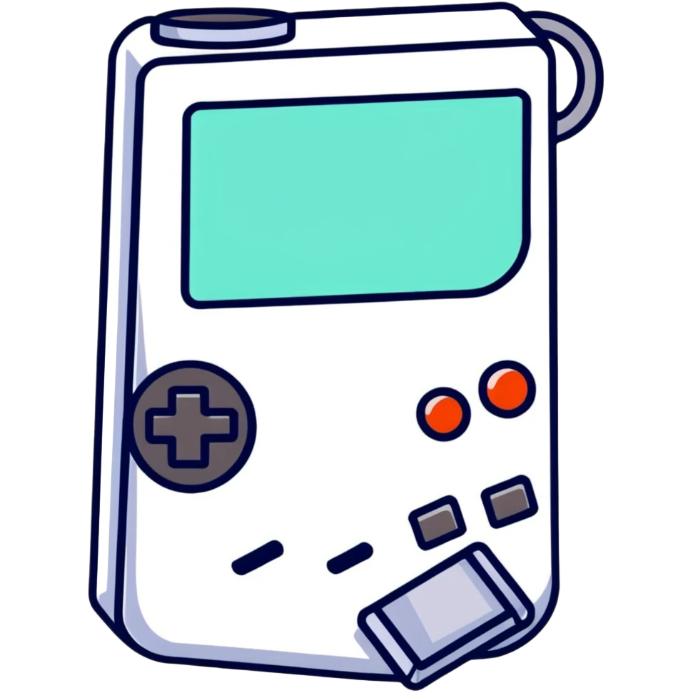1930s style cartoon gameboy console character, cuphead-style, in black and white, on a plain white background, pointing at something.

 emoji