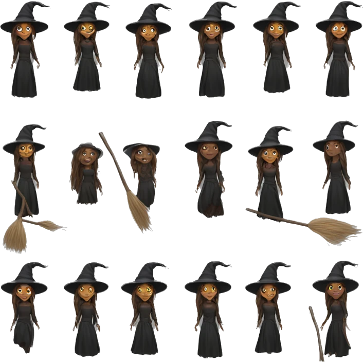 witch on a broom dark long hair white skin emoji