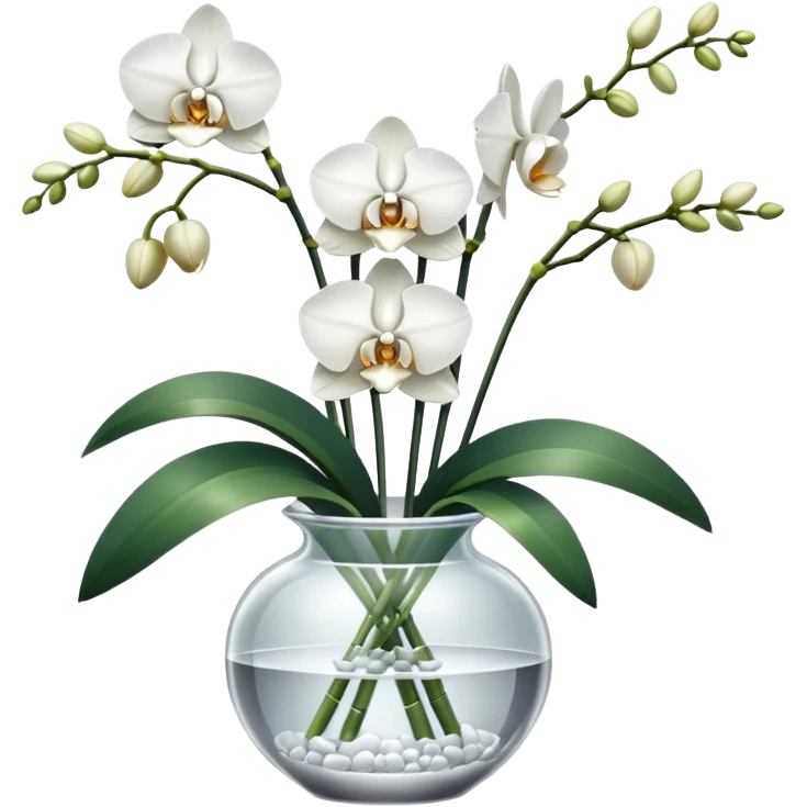 Bouquet of white orchids in crystal vase emoji
