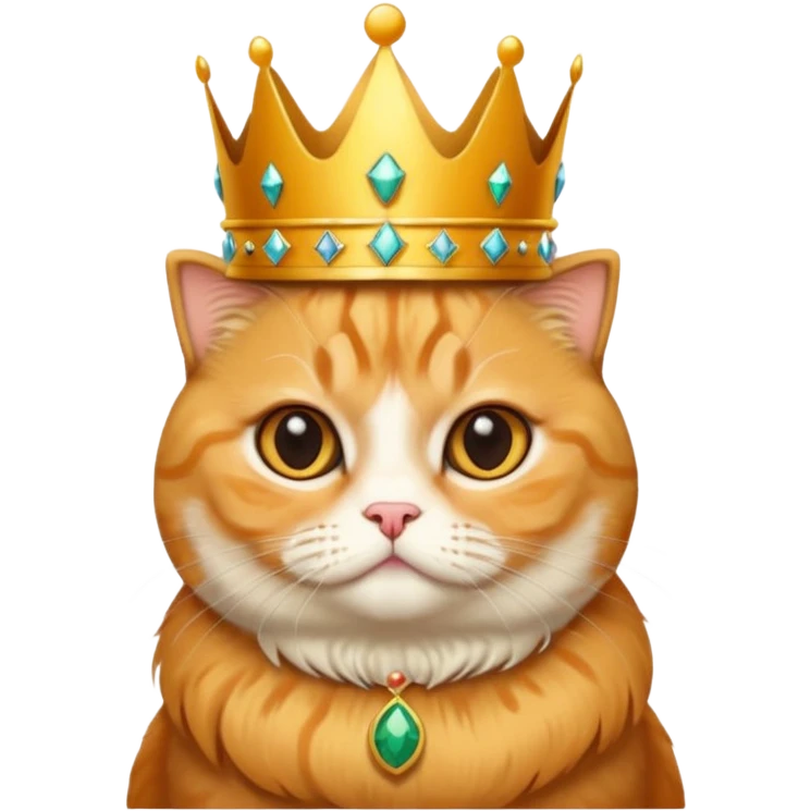 Orange Scottish fold cat with crown, queen  emoji