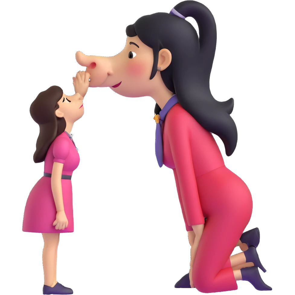 woman bowing on a giant nose emoji