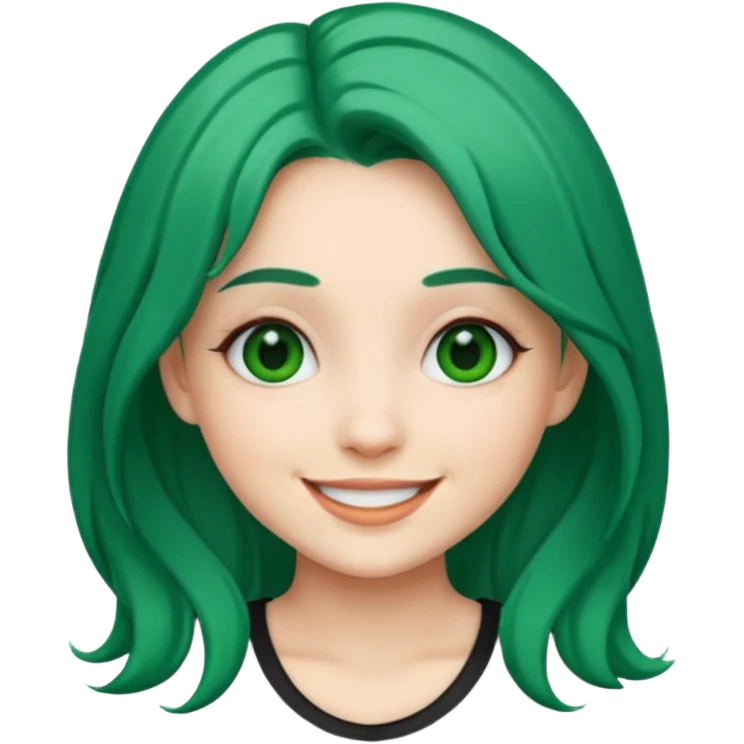 Emoji girl Emerald green hair, fair skin, and black eyes emoji