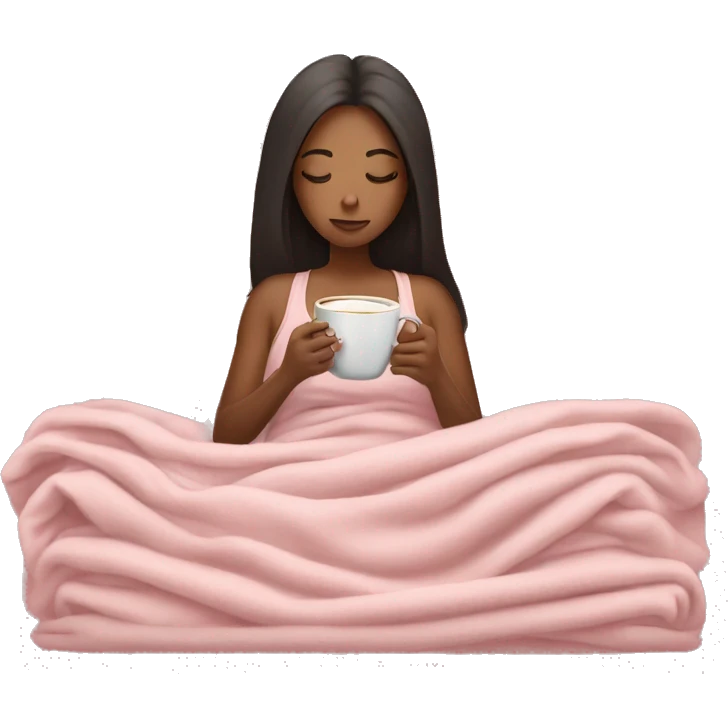 girl inside a light pink blanket sipping coffee eyes closed emoji