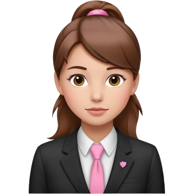 girl with brown hair in a ponytail in the middle with pink blush on her face and a suit emoji