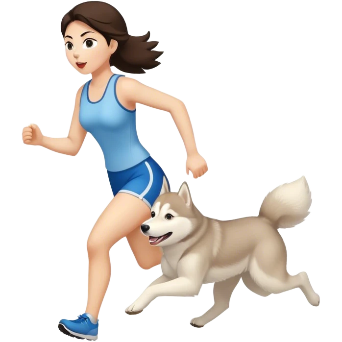 Woman, brunette running with her light beige HUSKY emoji