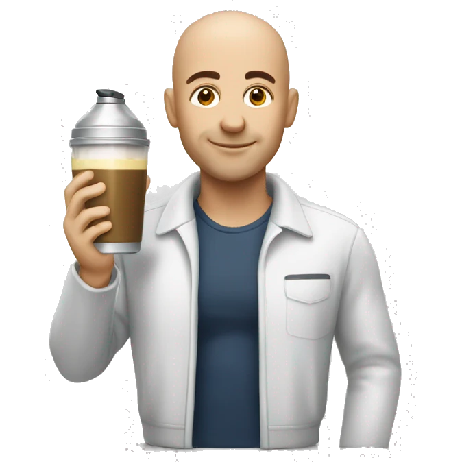 A bald man hair , drink shaker protein emoji