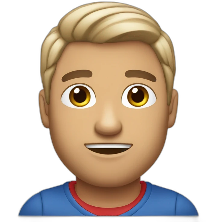 Chico color blanco con pelo corto lizo marron sin barba y con abriculares y con remera azul y rojo emoji